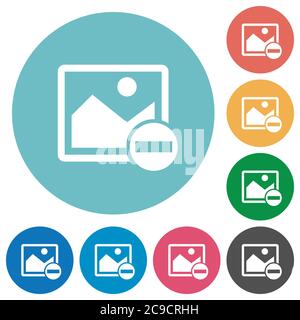 Remove image flat white icons on round color backgrounds Stock Vector