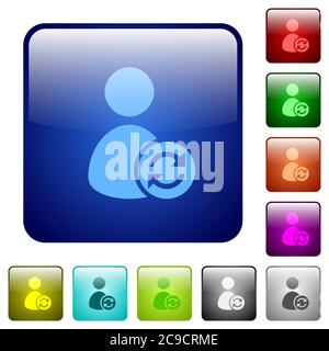 Refresh user account icons in rounded square color glossy button set Stock Vector