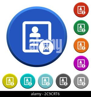 Contact processing round color beveled buttons with smooth surfaces and flat white icons Stock Vector