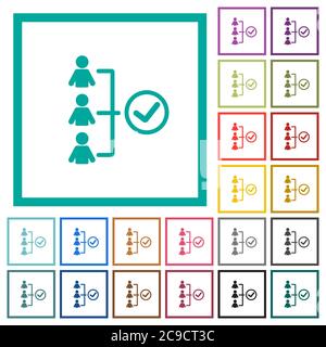 Successful teamwork flat color icons with quadrant frames on white background Stock Vector
