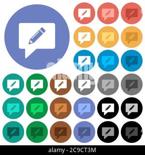 writing comment multi colored flat icons on round backgrounds. Included white, light and dark icon variations for hover and active status effects, and Stock Vector