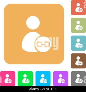 Link user account flat icons on rounded square vivid color backgrounds. Stock Vector
