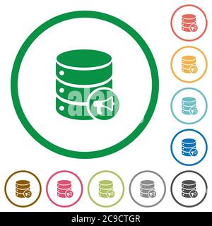 Database alerts flat color icons in round outlines on white background Stock Vector