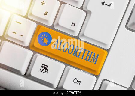 Word writing text Algorithm. Business photo showcasing procedure for solving a problem or accomplishing tasks etc. Different colored keyboard key with Stock Photo