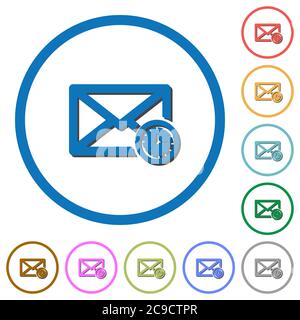 Queued mail flat color vector icons with shadows in round outlines on white background Stock Vector