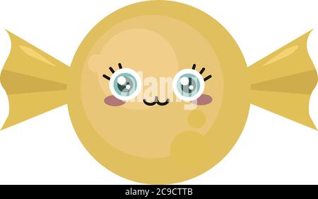 Candy in a yellow wrapper, illustration, vector on white background Stock Vector