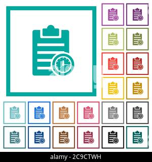 Note timer flat color icons with quadrant frames on white background Stock Vector