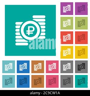 Ruble coins multi colored flat icons on plain square backgrounds. Included white and darker icon variations for hover or active effects. Stock Vector