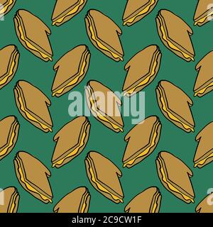 Cheese sandwich ,seamless pattern on green background. Stock Vector