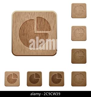 Pie chart on rounded square carved wooden button styles Stock Vector