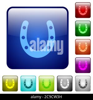 Horseshoe icons in rounded square color glossy button set Stock Vector