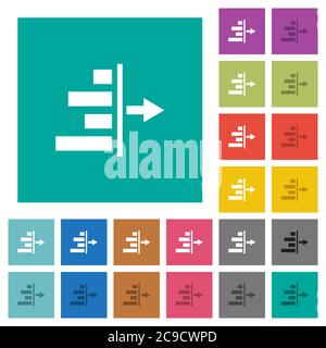 Decrease right indentation of content multi colored flat icons on plain square backgrounds. Included white and darker icon variations for hover or act Stock Vector