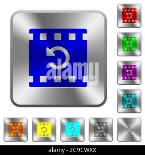 Undo movie changes engraved icons on rounded square glossy steel buttons Stock Vector
