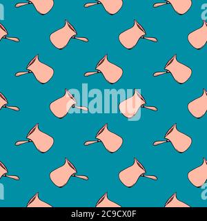 Pink cezve ,seamless pattern on blue background. Stock Vector