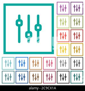 Vertical adjustment flat color icons with quadrant frames on white background Stock Vector