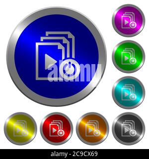 Exit from playlist icons on round luminous coin-like color steel buttons Stock Vector