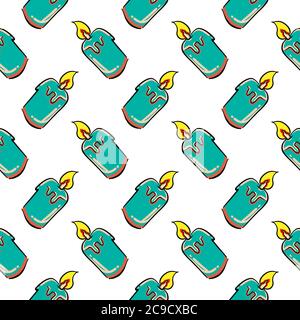 Green candle ,seamless pattern on white background. Stock Vector