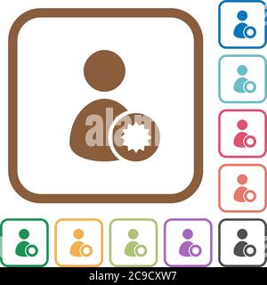 Certified user simple icons in color rounded square frames on white background Stock Vector