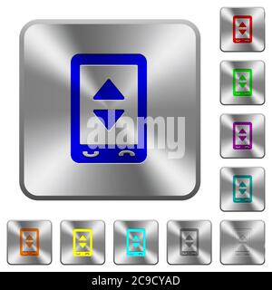 Mobile adjust settings engraved icons on rounded square glossy steel buttons Stock Vector