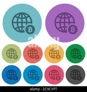 Online Bitcoin payment darker flat icons on color round background Stock Vector