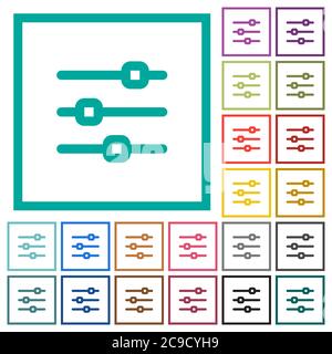 Horizontal adjustment flat color icons with quadrant frames on white background Stock Vector