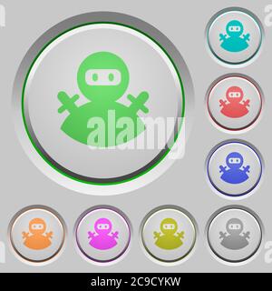 Ninja avatar color icons on sunk push buttons Stock Vector