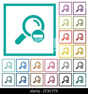 Remove search term flat color icons with quadrant frames on white background Stock Vector