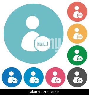 User account processing flat white icons on round color backgrounds Stock Vector