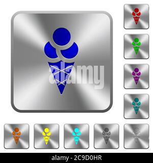Ice cream push buttons engraved icons on rounded square glossy steel buttons Stock Vector