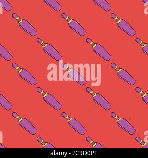 Bowling pin ,seamless pattern on red background. Stock Vector