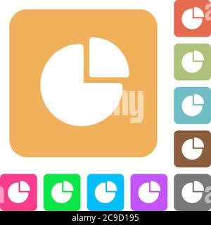 Pie chart flat icons on rounded square vivid color backgrounds. Stock Vector