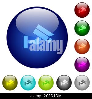 Security camera icons on round color glass buttons Stock Vector
