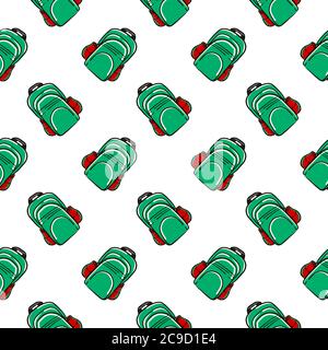 Cute green backpack ,seamless pattern on white background. Stock Vector