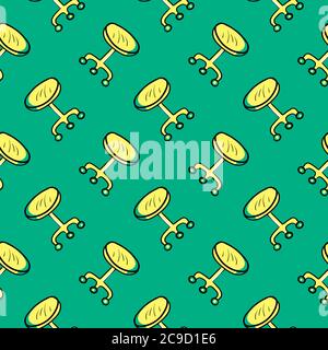 Yellow chair ,seamless pattern on green background. Stock Vector