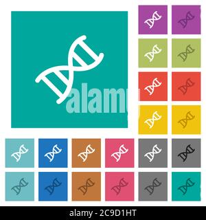 DNA molecule multi colored flat icons on plain square backgrounds. Included white and darker icon variations for hover or active effects. Stock Vector