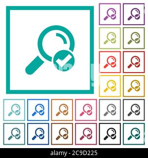 Search done flat color icons with quadrant frames on white background Stock Vector