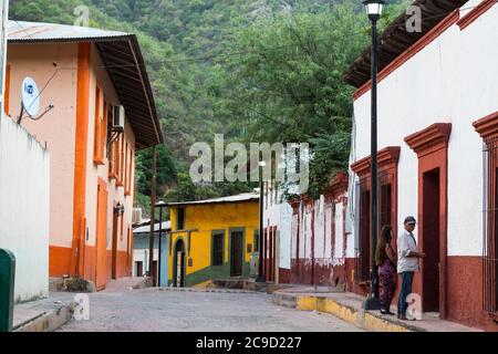 Batopilas, Chihuahua, Mexico.  Early Morning Street Scene. Stock Photo