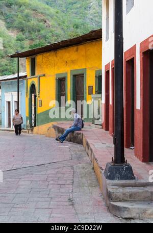 Batopilas, Chihuahua, Mexico.  Early Morning Street Scene. Stock Photo