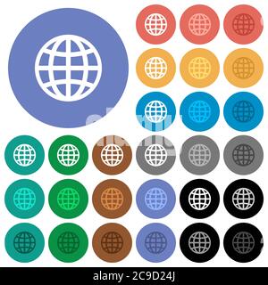 Globe multi colored flat icons on round backgrounds. Included white, light and dark icon variations for hover and active status effects, and bonus sha Stock Vector