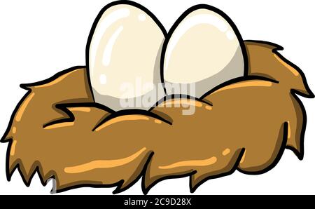 Eggs in nest, illustration, vector on white background Stock Vector