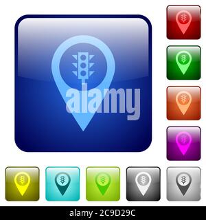 Traffic light GPS map location icons in rounded square color glossy button set Stock Vector