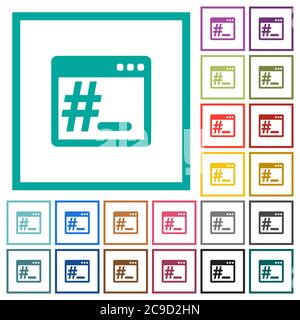 Linux root terminal flat color icons with quadrant frames on white background Stock Vector