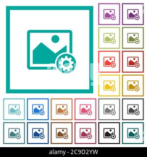 Image settings flat color icons with quadrant frames on white background Stock Vector