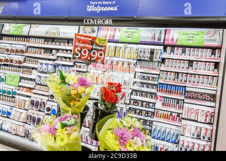 Sarasota Florida,Walgreens,pharmacy,drug store,shelf shelves shelving,cosmetics,beauty products,retail products,display case sale,merchandise,packagin Stock Photo