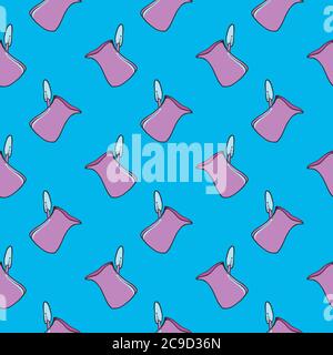 Lilac cezve ,seamless pattern on blue background. Stock Vector
