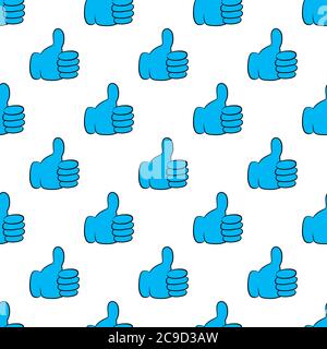 Blue thumbs up ,seamless pattern on white background. Stock Vector