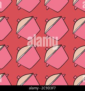 Pink saucepan  ,seamless pattern on red background. Stock Vector