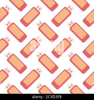 Flash drive, seamless pattern on white background. Stock Vector
