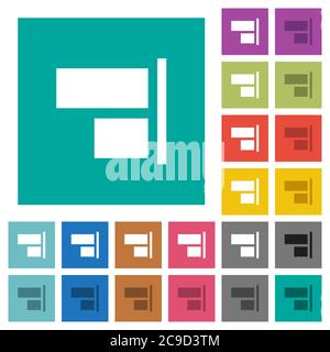 Align to right multi colored flat icons on plain square backgrounds. Included white and darker icon variations for hover or active effects. Stock Vector