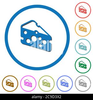 Slice of cheese flat color vector icons with shadows in round outlines on white background Stock Vector